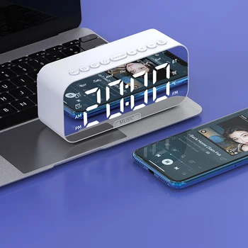 Dijital alarmlı saat Saat Ayna Yüzey bluetooth hoparlör Elektronik Saat Büyük Ekran FM Radyo ile Yatak Odası Ofis için 1