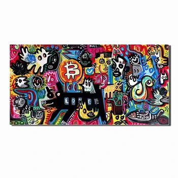 Sokak Pop Graffiti Sanat Bitcoin Posterler ve Baskılar Tuval Boyama Soyut Karikatür Bitcoin Duvar sanat resmi Oturma Odası Dekor