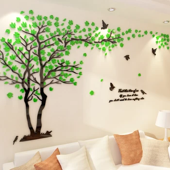 Büyük ağaç DIY Akrilik 3d duvar sticker Oturma odası yatak odası duvar çıkartmaları TV arka plan duvar dekor Ev dekorasyon Sıcak satış