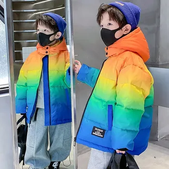 Erkek Sonbahar Kış Kapşonlu Parkas çocuk Pamuk Astar Kalınlaşmak Sıcak Ceket Moda Baskı Casual Dış Giyim Parka Çocuklar için