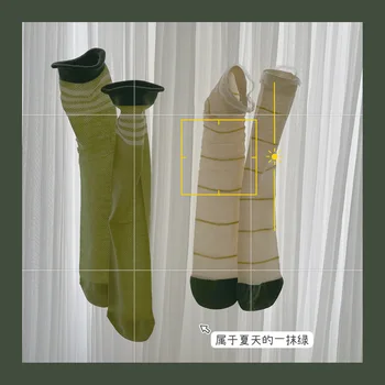 2 Çift / grup kadın Yaz Çorap Nefes Bambu Elyaf Çorap Yeşil Japon Tarzı Orta tüp Rahat Ekip Sevimli Polka Dot Çorap