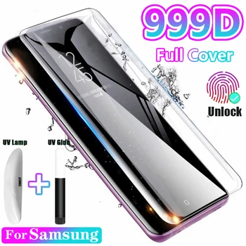 Samsung S21 S22 Ultra Koruyucu Temperli Cam Galaxy S20 FE S10 S8 S9 Artı Not 8 9 10 20 lite UV Tutkal Ekran Koruyucu