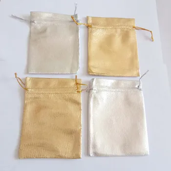 10 adet Gümüş Altın Folyo Organze Çanta İpli Çanta takı çantaları Kumaş Kılıfı hediye keseleri Düğün / Parti / Noel Ambalaj Ekran