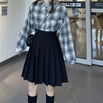 Mini Etekler Kadın S-3XL Japonya Tarzı Düz Renk Pilili Kolej Kız Öğrenciler Güzel JK Üniforma Tiki Tüm Maç Faldas Uzatmak