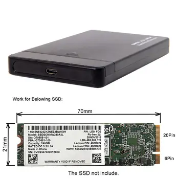 Jımıer USB-C Tip-C 20 + 6pin SATA SSD sabit disk Kutusu Muhafaza İçin USB 3.0 Kablosu ile Thinkpad X1 Karbon SSD