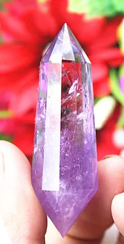 Doğal ametist 12 taraflı değnek kuvars kristal çift uçlu şifa