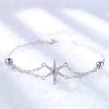 Kadınlar Mikro Zirkon Zincir Bilezik Hediye Basit Yeni Mücevher S Kore 925 Ayar Gümüş Yıldız Bileklik-B260