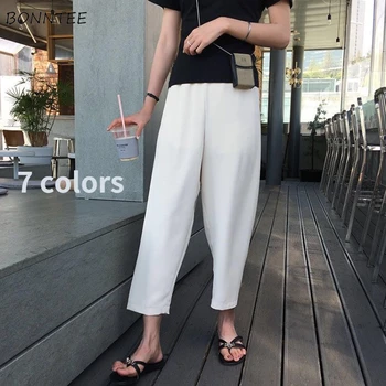 Rahat pantolon Kadın Katı Basit Eğlence Streetwear 7 Renkler Tüm Maç Harem Cepler Ayak Bileği uzunlukta Moda Ulzzang Yeni Bayanlar Yumuşak