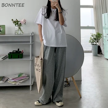 Temel Pantolon Kadın Yaz Moda Basit Kore Tarzı Yüksek Bel Yeni Yumuşak Tüm Maç Geniş Bacak Streetwear Kadın Eğlence Pantolon