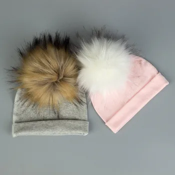 Geebro Pamuk Yenidoğan Şapka Taklit Kürk Bebek Kap Ponpon Bobble Şapka Çocuklar İçin Kış Erkek Kız Kapaklar Yapay Kürk çocuk Şapkaları