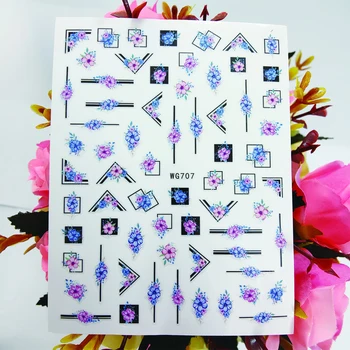 Yeni 3D Tırnak Sticker Kaydırıcılar Pembe Mavi Sevimli Floret Çiçekler Çıkartmalar Çivi Sanat Decoraciones Folyo Tasarım Manikür Aksesuarları