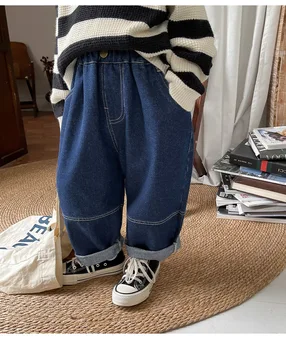 2023 Bahar Yeni ışık Lüks Moda Çocuk Pantolon Kore Versiyonu Gevşek Kot rahat pantolon Butik giyim Basit Tarzı 2