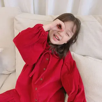 Kız elbisesi Sonbahar / Kış 2019 Kore Uzun Kollu Kırmızı uzun elbise Prenses Elbise çocuklar kızlar için elbiseler