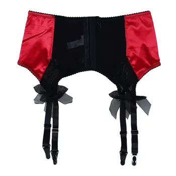 Kırmızı Saten Örgü Yay Kılçık metal tokalar 4 Geniş Sapanlar Kadınlar/Kadın/Bayan Seksi Jartiyer Çorap Askı Kemer S511R 1