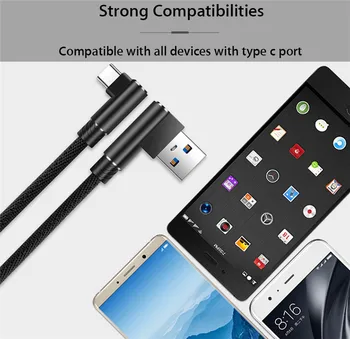 90 Derece Hızlı Şarj USB C Tipi Kablo 2M 3M Xiaomi mi 10 9 8 9t se Max 3 Mix 3 2S A3 A2 siyah köpekbalığı 2 redmi not 8 7 k20 0