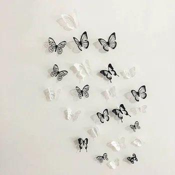 18 Adet 3D Siyah Ve Beyaz Kelebek Sticker Sanat Duvar Çıkartması Ev Dekorasyon Odası Dekor SP99 0