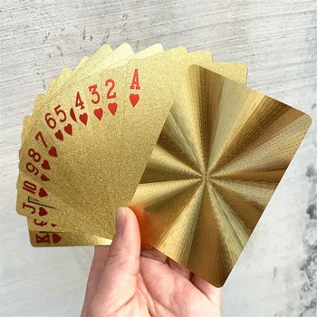 Yüksek kaliteli su geçirmez PVC plastik oyun kartı seti trend 54 adet güverte poker klasik sihirli beceri aracı altın sihirli kutu