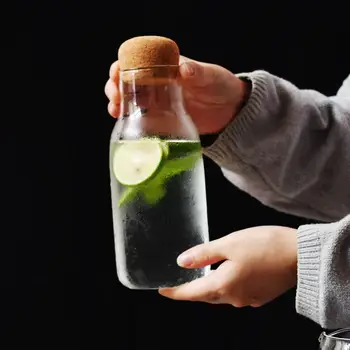 Yeni Mantar Cam şişe ısıya dayanıklı Süt meyve suyu şişesi Şeffaf Depolama Mühürlü Çay Kahve Depolama Tankı Dropshipping