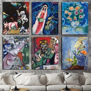 Marc Chagall Poster Vintage Tuval Boyama Posterler Baskılar Mermer Duvar Sanatı Boyama Dekoratif Resimler modern ev dekorasyonu