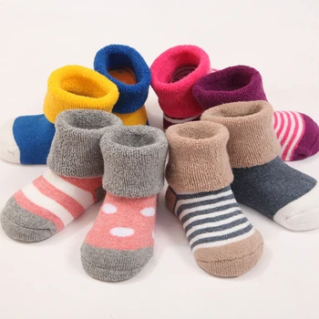 4 Çift / grup Yenidoğan Bebek Çorap Sonbahar Bahar Erkek Kız Pamuk çizgili çoraplar Çocuk Kış sıcak Kalın Aksesuarları 0-3 yıl