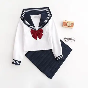 Japon Tarzı S-2xl Öğrenci Kız Okul Üniformaları Kızlar Donanma Kostüm Kadınlar Seksi Donanma JK Takım Denizci Bluz Pilili Etek 3