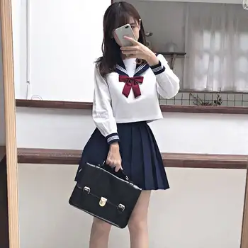 Japon Tarzı S-2xl Öğrenci Kız Okul Üniformaları Kızlar Donanma Kostüm Kadınlar Seksi Donanma JK Takım Denizci Bluz Pilili Etek 5