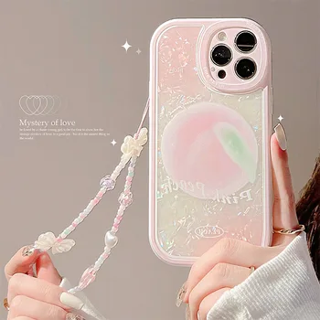 Iphone 11 12 13 14 Pro Max Telefon Kılıfı ile Cep Telefonu Kordon Tatlı Moda 3D Yay Kordon Kabuk Koruma Kılıfı Kızlar İçin