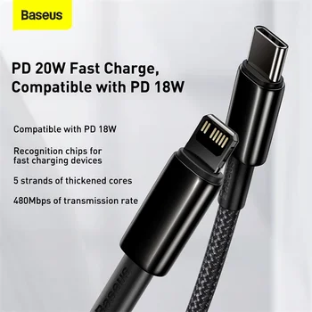 Baseus 20W PD USB Kablosu iPhone 13 12 11 Pro XS Max XR X USB Tip C Hızlı Şarj Veri Kablosu Macbook iPad Hava İçin Tel Kordon 2