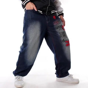 Erkek Kot Pantolon Gevşek Streetwear Hip Hop Rahat Kaykay Kot Mektup Nakış şalvar Kot Pantolon Artı Boyutu Pantolon