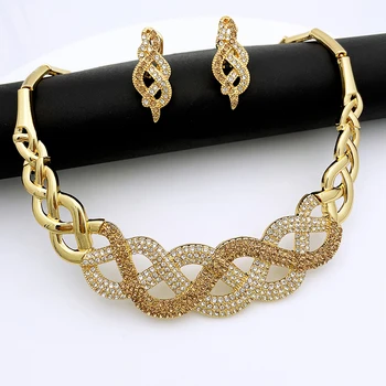 Kadınlar Için takı Setleri 18 K Altın Kaplama dubai mücevher Kolye seti conjunto de joyas ıtalianas chapadas en oro 0