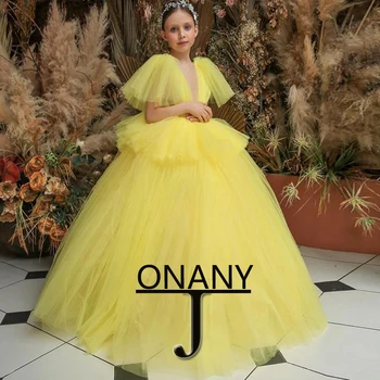 JONANY Basit Çiçek Kız Elbise Kolsuz Balo Tül Prenses Parti Doğum Günü İlk Communion roupas de florista
