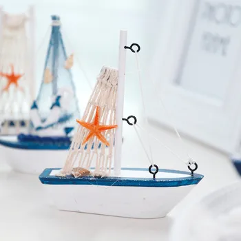 JO YAŞAM Ev Dekorasyon Çocuk Oyuncakları El Sanatları Akdeniz Tarzı Deniz Denizcilik Ahşap Mavi Yelkenli Tekne Gemi Süs