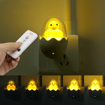 Sarı ördek LED gece ışık dim uzaktan kumanda Timiing lamba AB tak duvar soket AC 110 V 220 V için ev yatak odası çocuk hediye