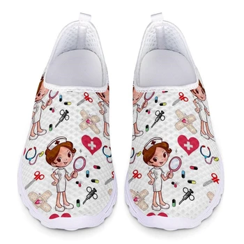 Yeni Kadın Flats Ayakkabı Karikatür Hemşire Doktor Baskı Kadın Sneakers Üzerinde Kayma Örgü Ayakkabı Nefes Kadın Loafer'lar Zapatos Planos 3