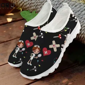 Yeni Kadın Flats Ayakkabı Karikatür Hemşire Doktor Baskı Kadın Sneakers Üzerinde Kayma Örgü Ayakkabı Nefes Kadın Loafer'lar Zapatos Planos 5