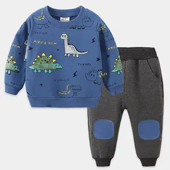 Ilkbahar Sonbahar Çocuk Giyim Takım Elbise Bebek Erkek Karikatür hareketi Elbise Çocuklar Pamuk Setleri Toddler T-Shirt Pantolon 2 Adet / sets1-5Y