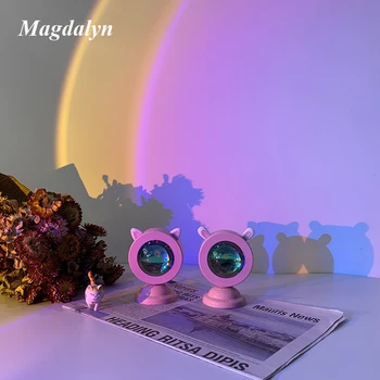 Magdalyn Mini gökkuşağı günbatımı ışıkları Kawaii ev yatak odası fotoğraf dekorasyon gece Led masa USB Ins atmosfer projeksiyon lambaları