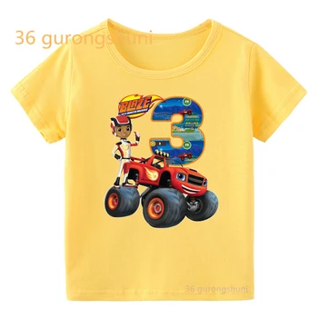 T Shirt Kızlar İçin Giysi Blaze Ve Canavar Makineleri Çocuk Erkek giyim sarı Tshirt Kız Grafik T Shirt Çocuk Giysileri