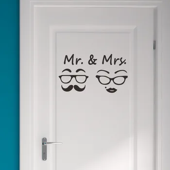 MR & MRS Retro Gözlük Duvar Sticker Tuvalet Işareti Arka Plan Ev Dekorasyon Duvar Kağıdı Çıkarılabilir Kapı Çıkartmalar Banyo Duvar Çıkartmaları