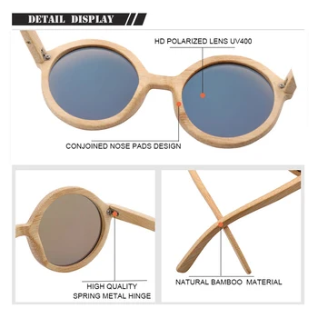 Retro Fashion Sunshades Men's Bamboo Frame Sunglasses Polarized  Carved Design Driving Square Style очки солнечные женские 4