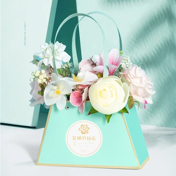 Kat Çanta Karton buket çiçekler Çiçek Aranjmanı Ambalaj kağit kutu sevgililer Günü Hediyesi Düz Renk Ambalaj Kutuları