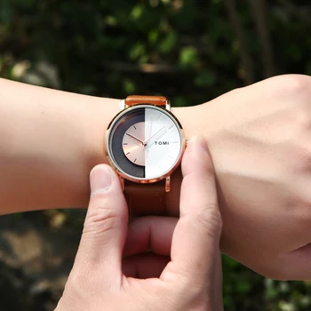 Sevgili saati Yaratıcı Yarım Şeffaf Unisex Saatler Erkekler Kadınlar İçin Severler Minimalist Deri Kol Saati Moda Kuvars Reloj