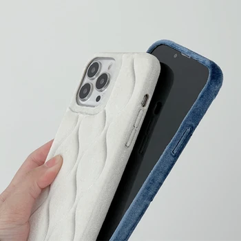 Lüks Kış Sıcak Tutmak Dalgalı Desen Peluş Kumaş Kılıf iPhone 14 13 12 11 Pro Max 14 Artı Sevimli Kürklü kabarık Darbeye Dayanıklı Kapak 1