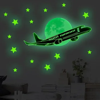 3D Floresan Uçaklar Ay Yıldız Aydınlık Sticker Bebek Odası Dekorasyon Duvar Çıkartmaları Karanlık Çıkartmalar Duvar yatak odası dekoru