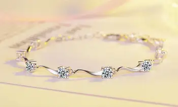 LUKENI 2018 Sıcak Satış Kadınlar 925 som gümüş bileklikler Takı Charm Kadın Kristal Taşlar Lady Severler noel hediyesi Bijou 3