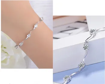 LUKENI 2018 Sıcak Satış Kadınlar 925 som gümüş bileklikler Takı Charm Kadın Kristal Taşlar Lady Severler noel hediyesi Bijou 5