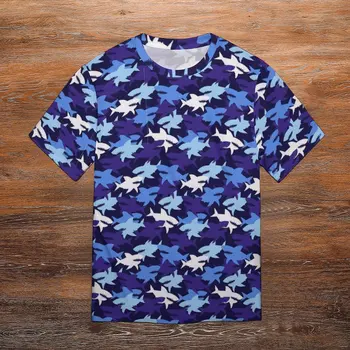 Mavi Köpekbalığı Kamuflaj T-Shirt Serin Hayvan Baskı Vintage T-Shirt Kısa Kollu Baskılı Üstleri Sıcak Satış Premium Rahat Büyük Boy Elbise