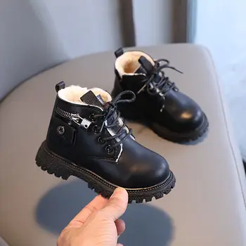Siyah Modern Çizmeler Tiki Tarzı Küçük Kız Sneakers Kış Rahat Erkek Ayakkabı Kar Botları Kız Patik Moda Kahverengi yarım çizmeler