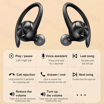 Spor Bluetooth kablosuz mikrofonlu kulaklıklar IPX5 Su Geçirmez Kulak Kancası Bluetooth Kulaklık HiFi Stereo müzik kulaklıkları Telefon için 2