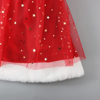 Kırmızı Yeni Yıl Elbise 1-5 Yıl Kız Bebek Noel Baba Örgü Tutu Elbiseler Noel Partisi Elbisesi Prenses Elbise Çocuklar Tam Kollu Vestidos